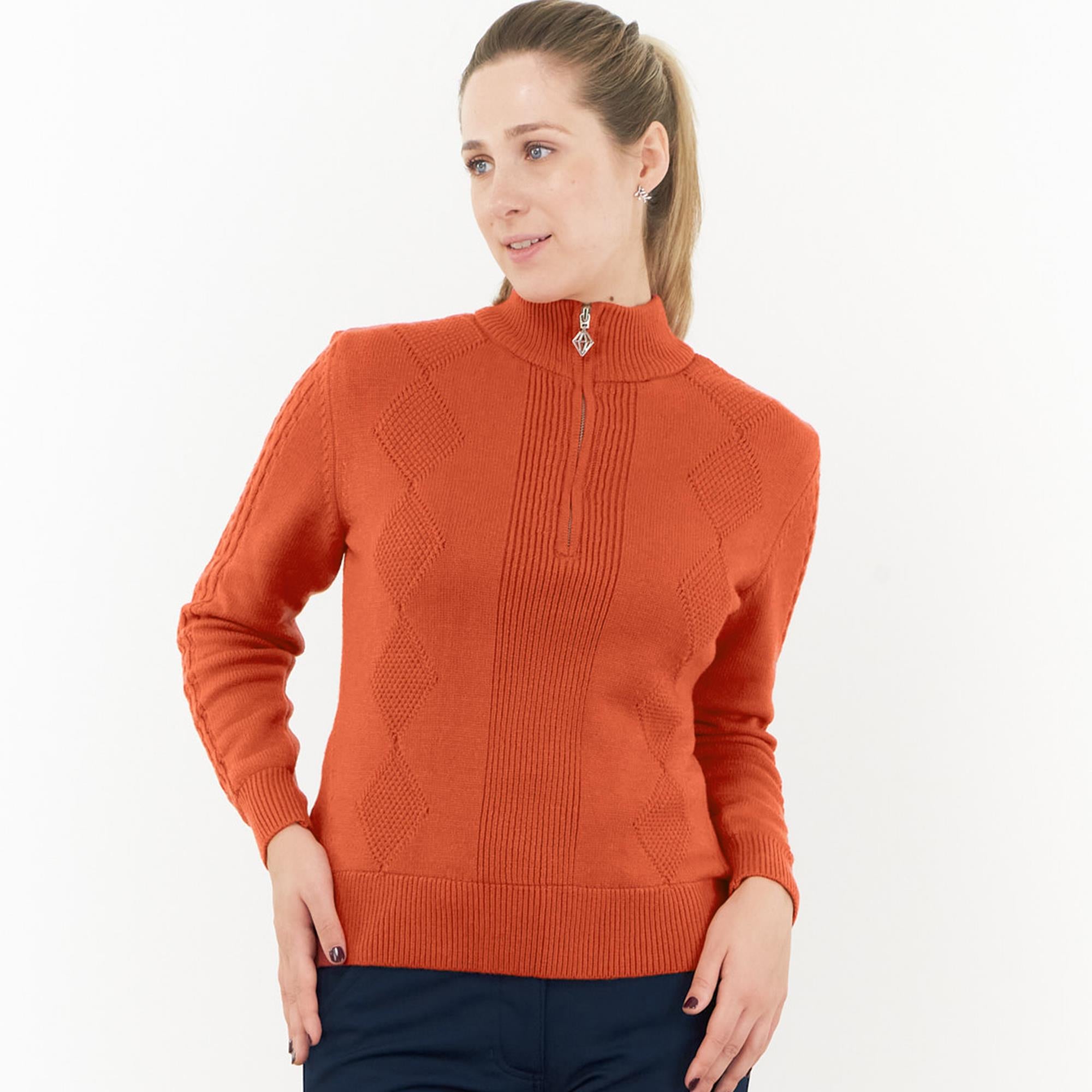 Pure Golf Sorrell Cable Knit Lined Ladies Golf Jumper Ember Orange